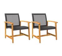 vidaXL Sillas de Jardín 2 uds, Sillas con Respaldo Reposabrazos, Sillones de Comedor, Asientos Exterior, Madera de Acacia y Ratán Sintético Negro