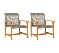 vidaXL Sillas de Jardín 2 uds, Sillas con Respaldo Reposabrazos, Sillones de Comedor, Asientos Exterior, Madera de Acacia y Ratán Sintético Gris