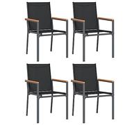 vidaXL Sillas de jardín 4 uds textilene y Acero Negro 55x61,5x90 cm, Silla de Exterior, Silla de Patio, Silla de balcón, Silla de terraza