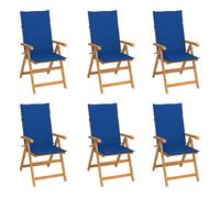 Vidaxl sillas de jardín 6 uds madera maciza de teca cojines azul royal