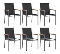 vidaXL Sillas de jardín 6 uds textilene y Acero Negro 55x61,5x90 cm, Silla de Exterior, Silla de Patio, Silla de balcón, Silla de terraza
