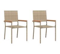 vidaXL Sillas de Jardín Apilables con Cojines de Comfort - Set de 2 Sillas de Rattan Beige para el Balcón, Patio o Comedor. Diseño Moderno para Terraza o Casa.
