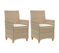 vidaXL Sillas de Jardín con Cojín 2 uds, Asientos con Respaldos Reposabrazos, Sillones de Comedor, Muebles para Patio, Ratán PE Beige y Madera Acacia