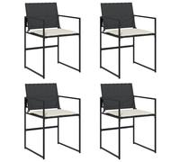 vidaXL Sillas de jardín con Cojines 4 Unidades ratán sintético Negro, Asiento de jardín, Asientos al Aire Libre, Silla de Exterior, Asientos de jardín