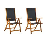 vidaXL Sillas plegables de jardín Madera de acacia Asiento textilene negro 2 uds