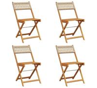 vidaXL Sillas de jardín Plegables 4 uds Madera Maciza y ratán PE Beige, Asiento de jardín, Asientos al Aire Libre, Silla de Exterior