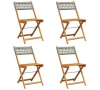 vidaXL Sillas de jardín Plegables 6 uds Madera Maciza y ratán PE Gris, Asiento de jardín, Asientos al Aire Libre, Silla de Exterior