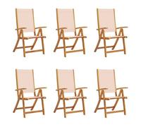 vidaXL Juego de 6 sillas de jardín plegables de madera maciza de acacia y textileno color crema, ajustable, con asiento duradero para exteriores, asiento de patio