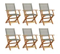 Vidaxl sillas de jardín plegables 6 uds madera maciza y ratán pe gris