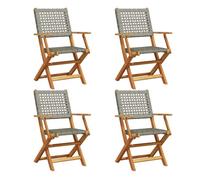 Vidaxl sillas de jardín plegables 6 uds madera maciza y ratán pe gris