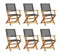 Vidaxl sillas de jardín plegables 6 uds madera maciza y ratán pe negro