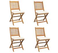 vidaXL Silla plegable portátil de color blanco cremoso | Asiento de exterior con cojín apilable ligero de madera para jardín y balcón, diseño minimalista, 4 sillas incluidas, muebles de madera
