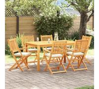 vidaXL Juego de sillas plegables de exterior, 6 unidades, color blanco crema, madera de acacia, cojines de asiento portátiles, para patio, jardín, camping, muebles de comedor resistentes a la