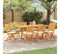 vidaXL Juego de taburetes plegables para exterior de 8 color crema en madera de acacia maciza con cojines sillas ligeras para uso en jardín y patio muebles comedor balcón diseño mínimo compacto