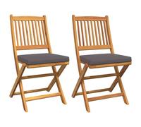 vidaXL Sillas de jardín Plegables cojín Gris 2 Piezas de Madera de Acacia Maciza