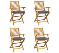 vidaXL Sillas plegables de exterior reposabrazos madera de teca acabado gris oscuro cojines cómodos juego de 4 uso interior perfecto para patios balcones muebles modernos asiento patio contemporáneo