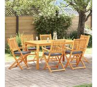 vidaXL Sillas de jardín Plegables de con cojín Gris, Set de 6 Piezas de Madera Maciza de Acacia. Muebles portátiles para Exteriores, terraza y Patio. Plegables y ahorran Espacio, ¡Mod