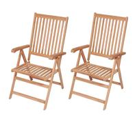 vidaXL 2 x Sillas Reclinables de Jardín Exterior de Madera de Teca 7 Posiciones