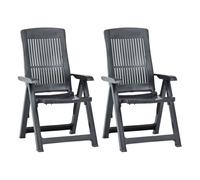 vidaXL 2X Sillas de Jardín Reclinables Tumbona Patio Plegable Exterior Aire Libre Balcón Asiento Decoración Mueble Comedor Restaurante Plástico Gris Antracita