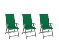 Vidaxl sillas de jardín reclinables 3 uds madera maciza acacia cojines