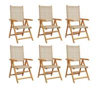 Vidaxl sillas de jardín reclinables 6 uds ratán pe madera maciza beige