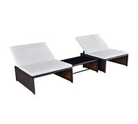 vidaXL Sillas de Jardín Reclinables con Mesa 2 uds, Asientos con Respaldos, Tumbonas de Relax, Muebles para Patio Balcón, Ratán PE Marrón