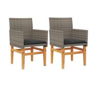 Vidaxl sillas de jardín y cojines 2 uds ratán pe gris y madera maciza