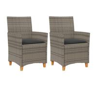 vidaXL Sillas de jardín y Cojines 2 uds ratán PE Gris y Madera Maciza