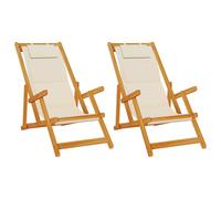 vidaXL Sillas de Playa Plegables 2 uds Acacia y textileno Crema