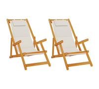 vidaXL Sillas de Playa Plegables 2 uds Acacia y textileno Gris Claro