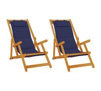 vidaXL Sillas de Playa Plegables 2 uds Madera Acacia y textileno Azul