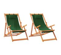 vidaXL Sillas de Playa Plegables 2 uds, Tumbonas Ajustables de Pícnic, Sillones de Relax, Asientos para Jardín Camping Patio, Tela Verde