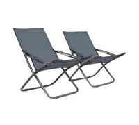 Vidaxl sillas de playa plegables 2 unidades tela gris
