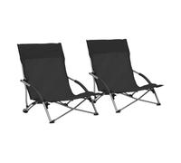 vidaXL 2X Sillas de Playa Plegables Asiento Camping Piscina Jardín Patio Parque Verano Cazar Acampar Pescar Viajar Duradera Robusta Tela Negras