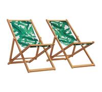 vidaXL Sillas Playa Plegables 2 uds Tela Madera Maciza Estampado Hojas, sillón, Silla de Exterior, Asientos al Aire Libre, Silla de Camping