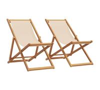 vidaXL Sillas de Playa Plegables 2 Unidades Tela y Madera Maciza Beige, sillón, Silla de Exterior, Asientos al Aire Libre, Silla de Camping