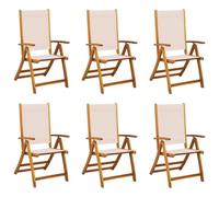 vidaXL Juego de 6 sillas de jardín plegables de madera maciza de acacia y textileno color crema, ajustable, con asiento duradero para exteriores, asiento de patio