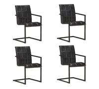 Vidaxl sillas voladizas de comedor 4 unidades cuero auténtico negro
