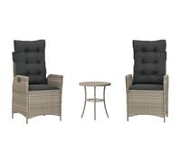 vidaXL Sillas y Mesita de Jardín con Cojín 3 Piezas, Mesa y Sillón con Respaldo, Muebles de Bistró, Juego de Muebles, Ratán Sintético Gris Claro