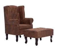 vidaXL Sillón Chesterfield y reposapiés Cuero Ante Artificial marrón