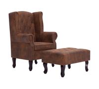 Vidaxl sillón chesterfield y reposapiés cuero ante artificial marrón