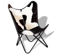 Silla mariposa de cuero auténtico negro y blanco
