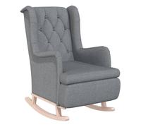 Vidaxl sillón con patas mecedoras madera maciza caucho tela gris claro