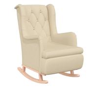 Vidaxl sillón con patas mecedoras madera maciza caucho y tela crema