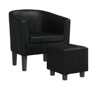 Vidaxl sillón con taburete cuero sintético negro