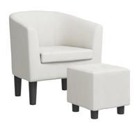 vidaXL Sillón con Taburete, Silla Decorativa, Butaca de Relax Descanso TV, Asiento para Salón Oficina Dormitorio, Cuero Sintético Blanco