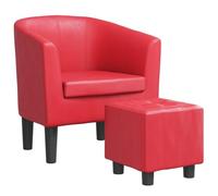vidaXL Sillón con Taburete, Silla Decorativa, Butaca de Relax Descanso TV, Asiento para Salón Oficina Dormitorio, Cuero Sintético Rojo