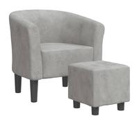 Sillón Con Taburete Terciopelo Gris Claro Vidaxl