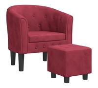 Sillón Con Taburete Terciopelo Rojo Tinto Vidaxl