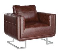 vidaXL Sillón Cuadrado Salón Forma Cubo Cuero Artificial Marrón Patas Cromadas
